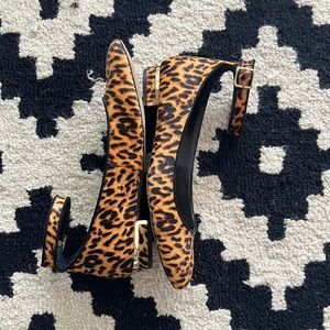 Vince Camuto leopard ankle strap flats
